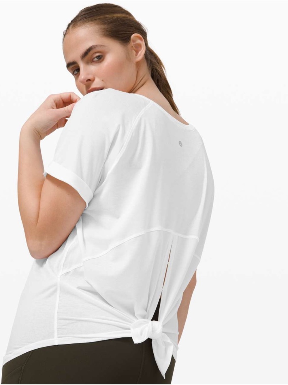 Lululemon White Sheer Workout Top Back Tie Tee